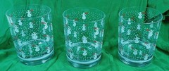 SET 3 Georges Briard Double Old Fashioned Barware Snowmen Winter Glasses EUUC