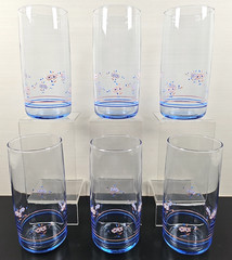 6) Anchor Hocking Pastel Floral Tumblers Set Vintage Pink Blue Striped Retro Lot