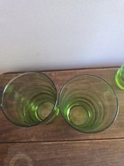 7pc VTG Federal Glass Coronet Limelight Green Horizontal Rippled 20oz Tumblers