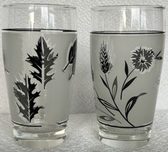 Vintage Libbey Glass Co. MCM 1 Silver Foliage & 1 Silver Leaf Water Glasses EUC