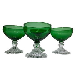 Vintage Anchor Hocking Set of 4 Goblet Champagne Sherbet Green Clear Bubble Foot