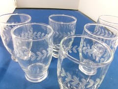 Vintage Anchor Hocking Laurel Leaf Etched Juice Glasses 3 5/8″ Set Of 6
