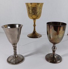 Goblet Chalice Lot Etched Brass India WMA Rogers SP Copper Velaro Silverplated