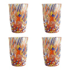 Set of Four 4 Murano Glass Drinking Tumbler Red Multi Handmade Millefiori