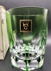 KAGAMI CRYSTAL Rock Glass Kiriko Engraved on the glass 7×8.5cm/2.75×3.34″ Green