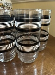 Vintage Black & White Stripped Glasses MCM Set of 5