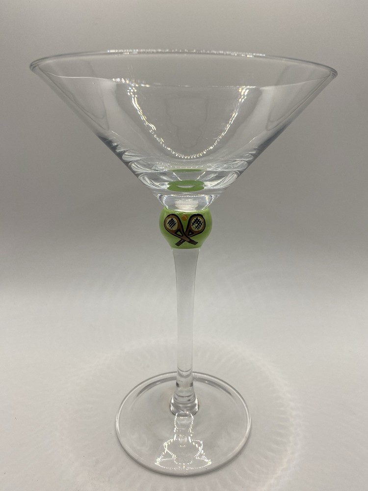 HuePhoria 2007 Tennis Racquets Themed 8 Oz Stemmed Martini Glass, 7.5”, EUC