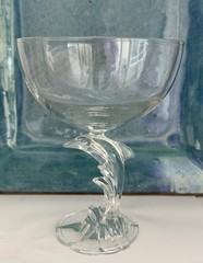 Vintage Luminarc Sculptural Dolphin Stem Champagne Coupe Glass France EUC