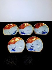 TOYO-SASAKI GLASS Glass*5(6.5×7.5cm/2.55×2.95″)/Plate*5(4.33×0.59″) set 5pcs set