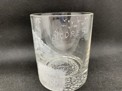 VTG Hand Etched Azores Glass Artist Signed Eagle Double Old Fashioned Portugal