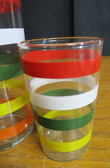 x2- Vintage Anchor Hocking Fiesta Striped Drinkware – Tumbler and Juice Glass