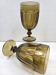2 Libbey Gibraltar Mocha Brown Iced Tea Glasses Set 7″ Duratuff Paneled Goblets