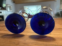 Colbolt Blue Libby BRAVURA Margarita Glasses Curved Stem 7.25″ Set Of 2