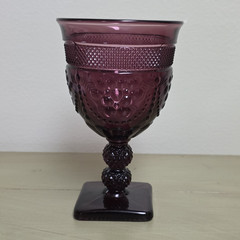 Purple Pressed Glass Floral Goblet Stemware Square Foot Base 10 oz 6 in
