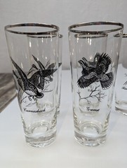 Sportsman Federal Glass Game Bird 12oz Tumblers Set of 8 Silver Top MCM Barware