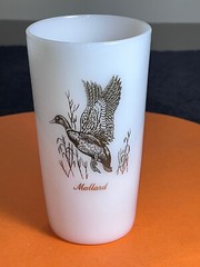 22K Mallard Duck Gold Stamped Federal Milk Glass Tumbler foil tag Barware 5in.