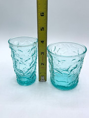 Vtg Anchor Hocking Aquamarine Lido MCM Crinkle Glasses Complete Set of 32 (8 Ea)