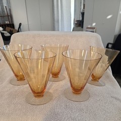 Tiffin Franciscan Amber Tumbler 10 Oz Footed Straight Optic Bowl USA set of 4
