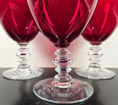 6 Duncan Miller Ruby Red Water Goblet Set Vintage Elegant Clear Stemware MCM Lot