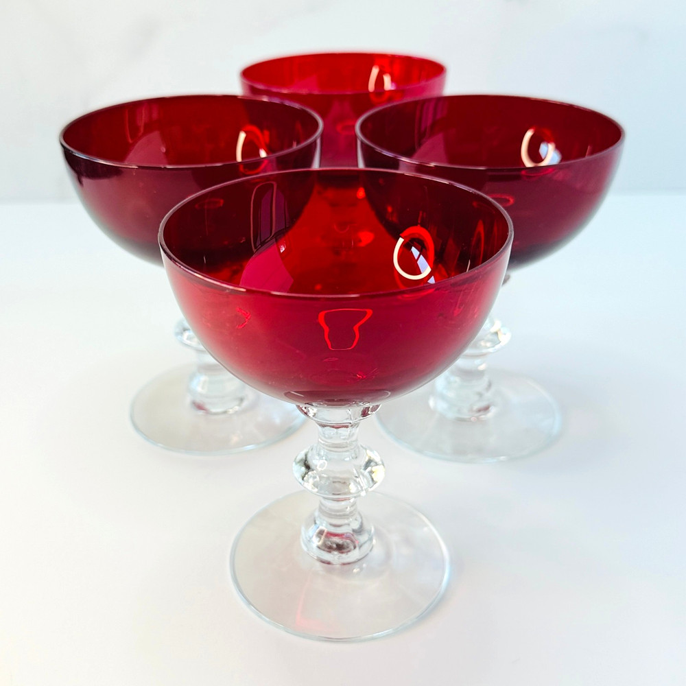 💠 Morgantown Radiant Spanish Red Champagne Sherbet Glasses Set of 4 c1935
