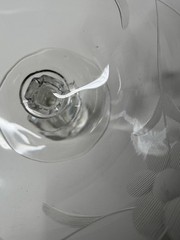 Clear Glass Stemmed Wine Goblet, Etched Floral Pattern Drinking Glass