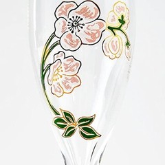 VINTAGE PERRIER-JOUET CHAMPAGNE FLUTES BELLE EPOQUE FLORAL STEMWARE SET OF 2