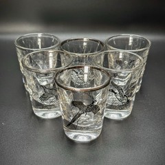 Hazel Atlas Pheasants Cocktail Shaker 6 Shot Glasses Game Birds Hunting MCM Set