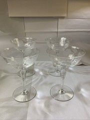 4 Champagne Etched Flower Stem Glasses -5 1/2″ Tall