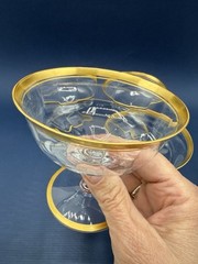 VTG CAMBRIDGE Wedding Band Clear w/Gold Trim Coupe Glasses Set of 4 /rw
