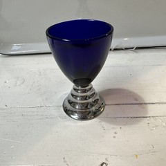 5 Art Deco Chase Cobalt Blue Moon Chrome Cordial Glasses 3.5″ USA Vintage Signed