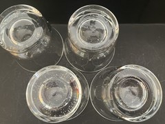 Old Fashion Footed Clear Bubble Glasses, Set Of 4, 3.75” Tall