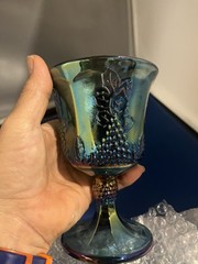 Vintage Iridescent Indiana Harvest Grape Blue Carnival Glass Wine Goblet