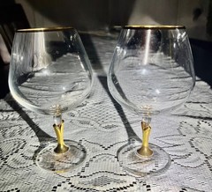 Vintage Colony Versailles Brandy Snifters~ Gold Stem & Rim~ Bohemian Crystal~ 2