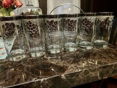 6 Vintage DOROTHY THORPE – SILVER FADE HlGHBALL Glasses Grapes Mid Century