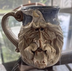 Vintage Original John Coiner Glazed Stoneware Sculptured Face Ugly Mug Wizard