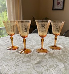 Fostoria Vesper Amber, Etch #275, Stem #5093: Set of 4