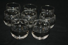 OSBORNE-KEMPER PLATINUM CRYSTAL 8 ROLY POLY GLASSES OLD FASHIONED MID CENTURY