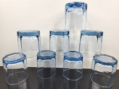 (8) Libbey Facets Light Blue Old Fashioned Glasses Set Textured Paneled Tumblers