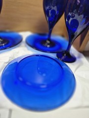 Vintage Cobalt Blue Dishes 8p Set Wine Glasses & 7.5” Saucer Plates LIBBEY Glass