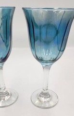 Pair Of 7.6″ Blue Iridescen Art Decor Made In Italy Wine Goblets Swirl Pattern