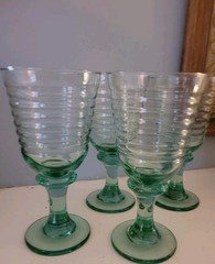 Libbey~Set of 4 Vintage Sirrus Spanish Green Glass Water Goblets Ribbed!