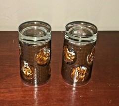 Set of 2 Vtg Libby Brown Leather and Wild Animals Design 8oz Drinking Glasses