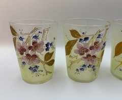 Victorian Art Glasses 3 7/8” Tumblers Hand Painted Floral – Set of 4
