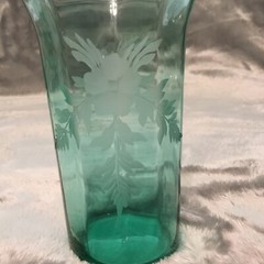 Rare Teal Antique Uranium Signed Hawkes 9” Lemonade Pitcher &3 Tumblers Etched