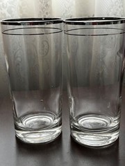 Vintage Platinum Trimmed Heavy Bottom Highball Glasses Set (2)
