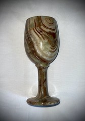 Ten Thousand Villages Banded Agate Stone Goblet Hand Carved Wine Chalice Glass
