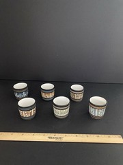 Set Of 6 MCM Vintage Sgraffito Cook Ambleside Pottery Shot Glasses EUC