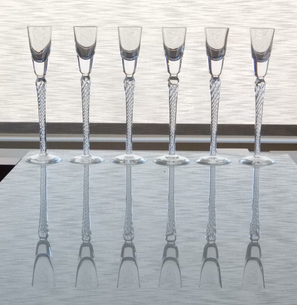 Stuart Crystal Ariel Air Twist Tall Stem Cordials 8 5/8″ Tall SET OF SIX (6)