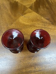 Indiana Glass SOLID Ruby Red Kings Crown 3 5/8″ Cordial Glass RARE Set Of 2