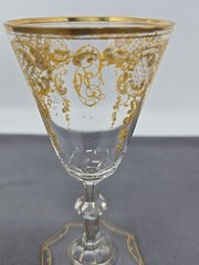 Bohemian Attr. Josephinenhuette Cut Crystal Gold Painted Aperitif Glass